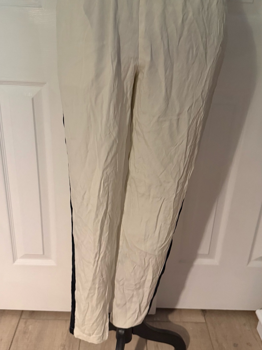 Ramy Brook Silk Blend Cream Ankle Pants with Black Side Stripe